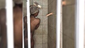 Big Booty Black Babe Slapping Cheeks in Shower Fuck Fest