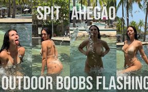 Boobs Flashing Outdoor, Ahegao, Spit, Getting Wet