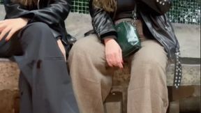 Stepmom and stepdaughter smoking and crushing at the forbidden smoking area at the airport!