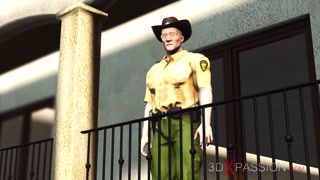 Sheriff. Episode 3. Fuck machine and sexy busty brunette in cuffs in the basement