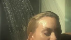Elegant blonde gets her bald pussy pounded hard in the living room