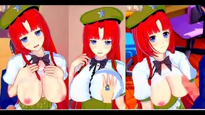 Big-Breasted Touhou Hon Meilin Rubs Her Tits & Gives Intense Blowjob In 3D Hentai Animations
