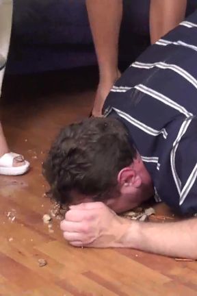 Feeding him from the floor and their shoes