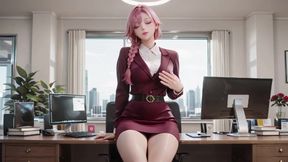 Pink Pony Secretary! Kneeling in a Wine Red Tight Skirt, holding files with eyes locked on you. Office private tease.