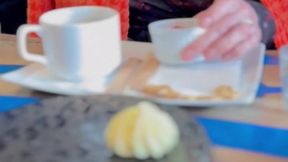 she removes her panties in a caf&#x00E9;