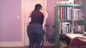 Chubby blue hair femdom POV destroys ass in quickie with choking anal