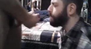 Sub sucking and feeding on his man's load