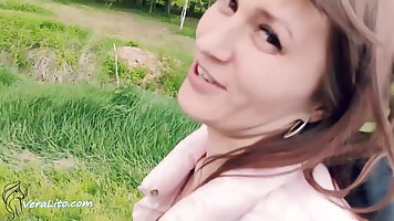 Random brunette got some cash from a stranger to suck his dick and let him fuck her