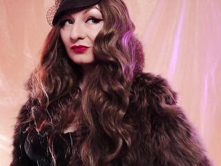 ASMR Mistresse: furry coat fetish, clowly erotic movements and leather gloves close ups