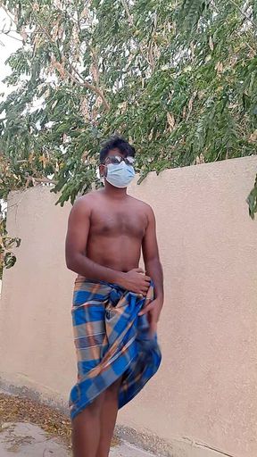 Men Nude in outside home with lunggi