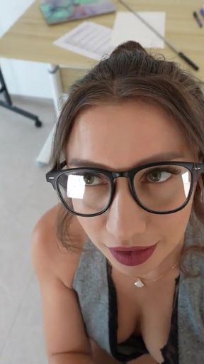 Horny teacher keeps student after school! Sloppy blowjob, doggy, missionary!   Clip 1