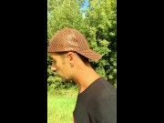 Boy walks with cum mess on face but he need to hide because someone comes