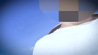 Friend blowjob on building stairs during pool party.