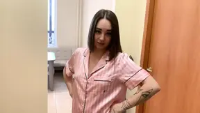 Brunette Tattooed Cutie Sucking My Hard Dick