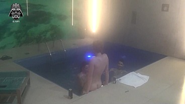 Threesome with friends in the motel pool Part 1
