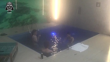 Threesome with friends in the motel pool Part 1