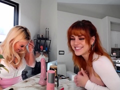 Hot blonde lesbian amateur threeway oral and strapon bang