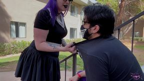 teaching beasty a lesson: goth bully takes control ball busting nerds