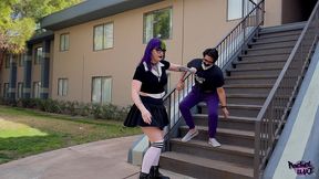 teaching beasty a lesson: goth bully takes control ball busting nerds