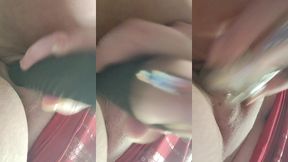 plaisir solo avec mon sextoys debout dans mon garage visage apparent