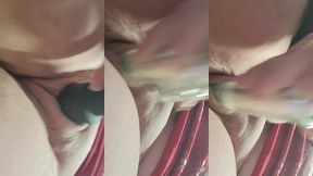 plaisir solo avec mon sextoys debout dans mon garage visage apparent