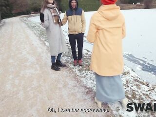 SWAP4K. A kinky pair had a hard three-some with a hawt hotty, her boyfriend watched throughout the glass