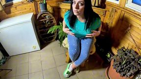 shiny jeans milf roleplay. cameltoe, deepthroat, doggy and wet squirt apology