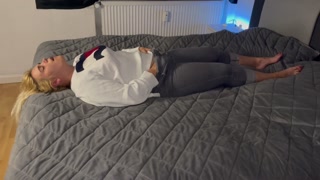 Multiple orgasms, bed, shaking, jerking, moaning, blond jeans horny wet messy foreplay before sex