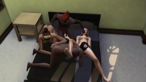 Тройничок превратился в групповуху из голодных соседей