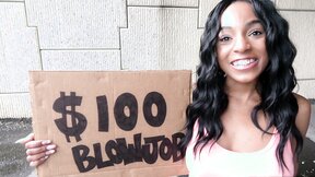 Fresh faced ebony gives up her pussy for some cash