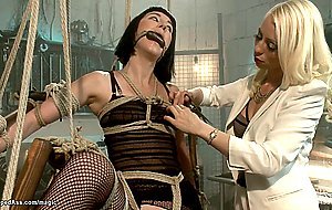 Gagged bound lesbian hard whipped