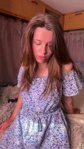 Big Dick Trans Girl in Cute Dress Cums a Lot From Vibrator