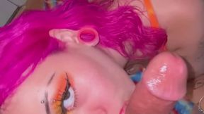 Blowjob POV Sloppy Teen Whore Gags On Huge Cock Messy Spit Head Drool Fetish Bimbo Bitch