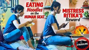 Eating Noodles on the Human Seat: Mistress Ritika's Full-Weight Facesitting Reward