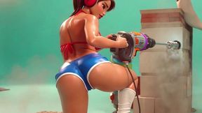 curvy builder babe strips and poses seductively with drill in studio session (ai generated)
