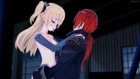 Fischl gets fucked against a wall and given a doggystyle creampie - Genshin impact Hentai.