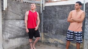 carmona e cobra batendo uma no quintal