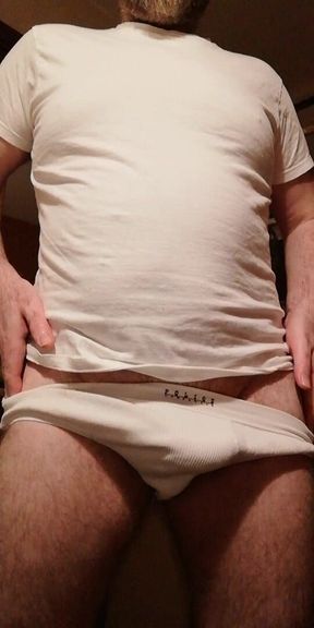 UK Hairybear Horny Wank with Cum Shot, in White T Shirt.