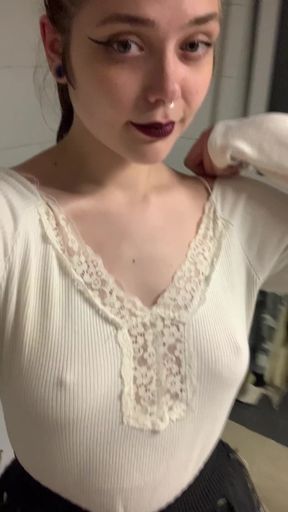 Blonde amateur with natural big tits plays with her braless pokies