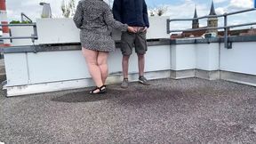 Gorgeous milf aids son-in-law with outdoor urination on the parking lot