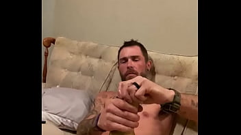 Slowly stroking hard cock