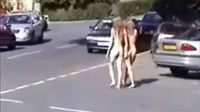 Blonde Beauties Bare Naked Sprint Through Public Park