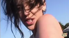 Babe deep-throats cock while her ass takes a pounding