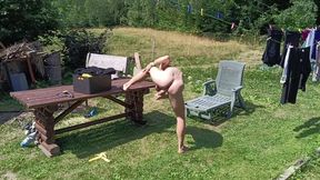 Jerking off While Hanging Out the Laundry