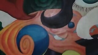 Filthy blonde clamps nipples and vagina lips and masturbates