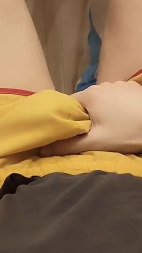 Guy Massages His Dick Through Yellow Shorts