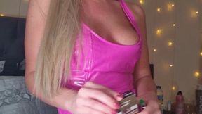 Smoking in Hot Pink Latex Dress - 720p MP4