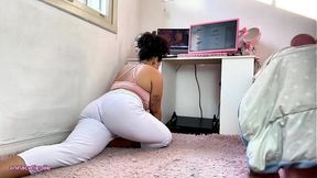 Chubby Girl Farting in White Pants While Doing Yoga