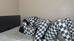 Candid Matching Checkered Zentai Dolls Cuddle & Fuck