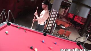 Muscular gay stud Chuck is playing pool and masturbating